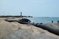 Sea water intake pipe at the beach