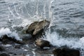 Sea water raging surf stones