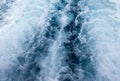 Sea water ship trail top view. White foamy wave. Tropical island ferry travel.