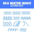 Sea Water Wave Icon Set Vector Illustration Sea Line Wave Icons vector Set Sea wave Water logo, line ocean symbol Royalty Free Stock Photo