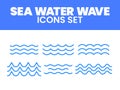 Sea Water Wave Icon Set Vector Illustration Sea Line Wave Icons vector Set Sea wave Water logo, line ocean symbol Royalty Free Stock Photo