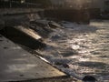 Sea water wave swash during blue hour