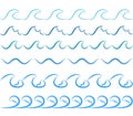 Sea water waves vector borders set. Decorative wave sea Royalty Free Stock Photo