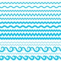 Sea Water Waves Vector Seamless Borders, Aqua Elements or Tide Lines Royalty Free Stock Photo