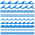 Sea water waves vector seamless borders set Royalty Free Stock Photo
