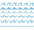 Sea water waves vector seamless borders set. Decorative wave sea Royalty Free Stock Photo