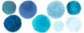 Sea Watercolor Circle. Graphic Brush Stroke Drops on Paper. Teal Ink Rounds Elements. Hand Paint Watercolor Circle. Royalty Free Stock Photo