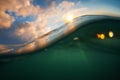 Sea wave close up, low angle view, sunrsie shot Royalty Free Stock Photo