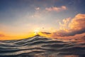 Sea ripple wave close up, low angle view, sunrise shot