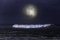 Sea wave in a dark full moon night Royalty Free Stock Photo