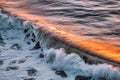 Sea wave and golden sunset reflection, Pacific Ocean, California, USA, close-up. Beautiful scenery and background Royalty Free Stock Photo