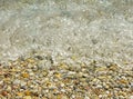 A sea wave hits the rocks on the beach