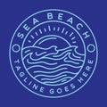 Sea Wave illustration Monoline Vector Logo, beach vintage badge, creative emblem Design For Tshirt