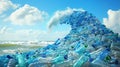 Sea wave made of plastic bottles depicting ocean pollution