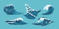 Sea wave,ocean vector flat design illustration.Isolated water splash set Royalty Free Stock Photo