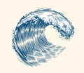Sea wave sketch. Surfing concept vintage vector illustration