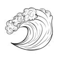 Sea wave sketch. Vector illustration black on vhite