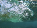 Sea wave swirl underwater photo. Water surface below waterline. Seawater banner template. Blue green marine abstraction Royalty Free Stock Photo