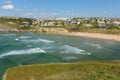 Sea waves and beach Mawgan Porth north Cornwall England near Newquay and south of Porthcothan and Treyarnon Royalty Free Stock Photo