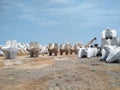 sea waves breaker, Thengapattanam fishing harbor, Kanyakumari district, Tamil Nadu Royalty Free Stock Photo