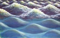 Sea waves close-up painting with acrylics. Large water waves illustration art background