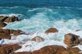 Sea waves coming to the rocks on the shore Royalty Free Stock Photo