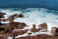 Sea waves coming to the rocks on the shore Royalty Free Stock Photo