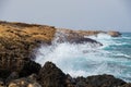 Sea waves crash onto rocks at Apostolos Andreas beach in Karpasia, Cyprus
