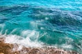 Sea waves crashing against the rocks, view from above.