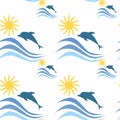 Sea Waves With Dolphins Summer Vacation Seamless Pattern Royalty Free Stock Photo