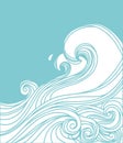 Sea waves graphic illustration on blue sky. Vector abstract Sea ocean big blue waves background for text