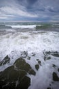 Sea waves hit seashore