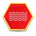 Sea waves icon abstract red hexagon button bright yellow frame elegant design Royalty Free Stock Photo