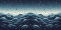 Sea waves landscape with falling raindrops, blue wave pattern design, Vector illustration, generative ai