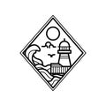 Sea waves and light house monoline line art style vector Royalty Free Stock Photo