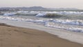 Sea Waves over Sunrise Sand Beach, Holiday Background