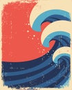 Sea waves poster.Grunge