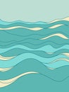 Sea waves poster. Vector vintage seascape horizone. Sea minimalist modern line art blue landscape illustration background Royalty Free Stock Photo