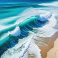 sea waves pounding on a sandy aerial