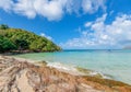 Sea waves on sand beach water and coast seascape rocky coast - View of beautiful tropical landscape beach sea island with ocean Royalty Free Stock Photo