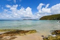 Sea waves on sand beach water and coast seascape rocky coast - View of beautiful tropical landscape beach sea island with ocean Royalty Free Stock Photo