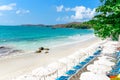 Sea waves on sand beach water and coast seascape - View of beautiful tropical landscape beach sea island with ocean blue sky and Royalty Free Stock Photo