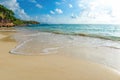 Sea waves on sand beach water and coast seascape - View of beautiful tropical landscape beach sea island with ocean blue sky and Royalty Free Stock Photo