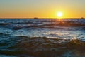 Sea, waves, sand, sunset, evening, travel, vacation, beach, relaxation Royalty Free Stock Photo