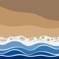 Sea waves sandy shore top view. Summer beach background vector template