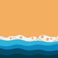 Sea waves sandy shore top view. Summer beach background vector template