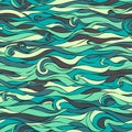 Sea waves seamless pattern. Absract beautiful sea background. Vector graphic illustration. Blue green Royalty Free Stock Photo