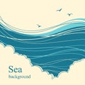 Sea waves.Seascape illustration horizon for text Royalty Free Stock Photo