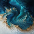 Sea waves shore golden foam stylization background Generative AI