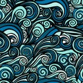 Sea waves sketch pattern. Ocean surf wave hand drawn seamless pattern  illustration Royalty Free Stock Photo